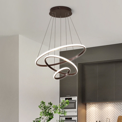 Coffee 3-Tier Ring Pendant Chandelier Contemporary Acrylic LED Hanging Ceiling Light Fixture in White/Warm Light, 8