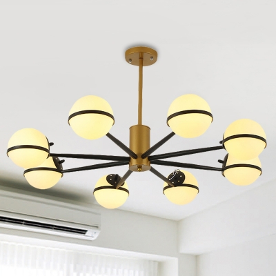 Coffee Finish Round Chandelier Light Contemporary Style 8 Heads Ivory Glass Hanging Ceiling Light