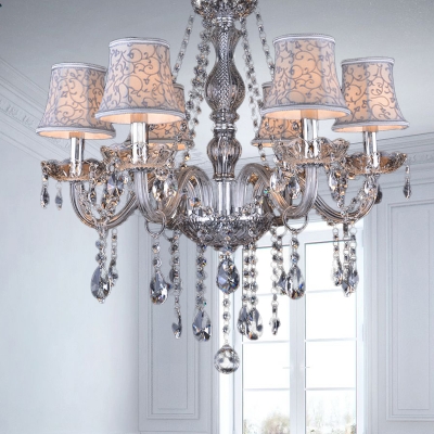 Cone Chandelier Light Fixture Modern Faceted Crystal 6/8-Bulb Beige Ceiling Pendant Light for Living Room, 23