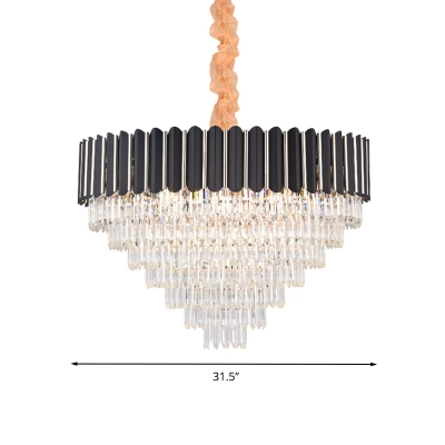 Contemporary Layered Crystal Chandelier Lamp 16/22 Lights Hanging Light Kit in Black for Dining Room