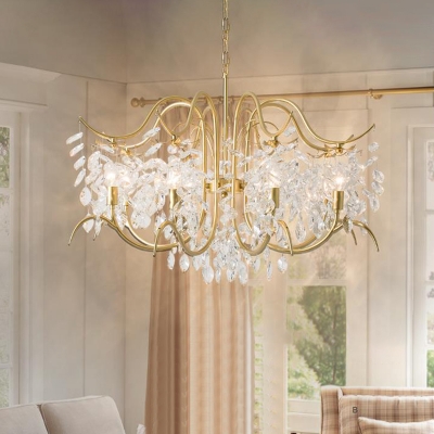 Crystal Gold Ceiling Chandelier Candelabra 3/6/8 Lights Countryside Pendant Lighting Fixture for Living Room
