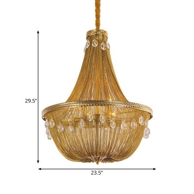 Crystal Gold Chandelier Light Fixture Basket 8 Lights Countryside Ceiling Suspension Lamp