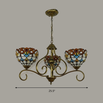 Cut Glass Domed Hanging Chandelier Mediterranean 3/6/8 Lights Antique Brass Suspension Pendant Light