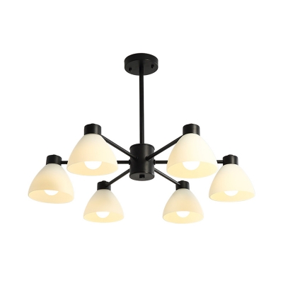 Dome Milk Glass Pendant Light Kit Modern Style 6/8/12 Bulbs Black Finish Chandelier Light Fixture for Dining Room