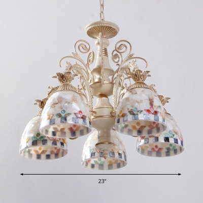 Domed Chandelier Light Fixture 3/5/9 Lights Shell Mediterranean Hanging Lamp Kit in White for Living Room