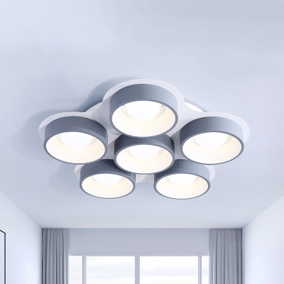 Drum Ceiling Light Fixture Minimalist Metal Gray LED Flush Mount Lighting, 21.5