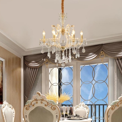 Faceted Crystal Candle Hanging Chandelier Modern 6/8 Lights Gold Ceiling Lamp for Living Room