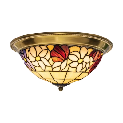 Flower Stained Glass Flush Mount Lamp Tiffany Style 15