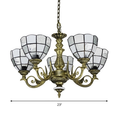 Grid Patterned Chandelier Lighting Tiffany Stained Art Glass 3/5/9 Heads Textured White Pendant Light Fixture for Dining Room