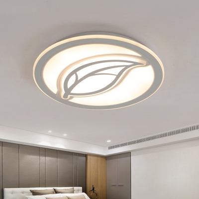 Leaf Metal Flush Light Simple Style Gray LED Ceiling Fixture for Bedroom, 16