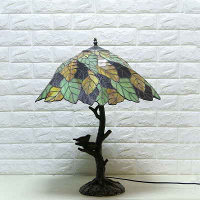 Leafy Stained Glass Reading Lamp Tiffany 1 Light Brass Task Lighting for Reading Room