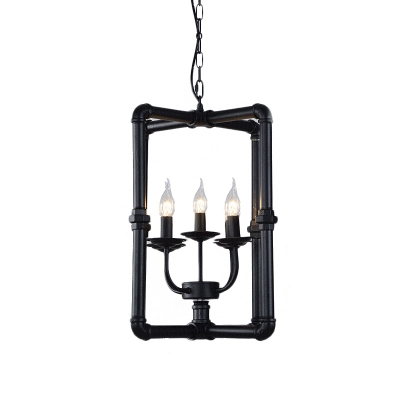 Metal Candle-Like Ceiling Chandelier Farmhouse 5 Lights Restaurant Pendant in Black