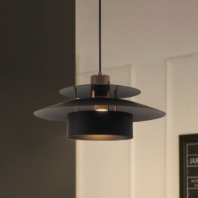 Metal Drum Down Lighting Pendant Modern 1 Light Black Suspension Lamp for Kitchen