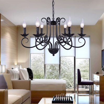 Metal Sputnik Ceiling Chandelier Traditional 6 Heads Hanging Light Kit in Black for Living Room
