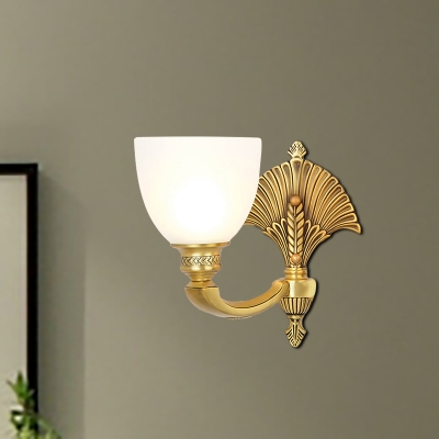 Metallic Gold Sconce Light Fixture Bowl 1/2-Light Traditional Style Wall Lamp with Frosted Glass Shade for Bedside
