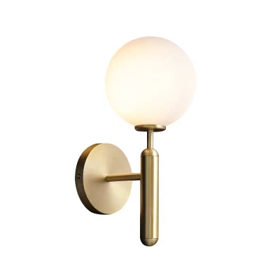 Milky Glass Spherical Sconce Light Contemporary 1 Head Wall Mount Lighting in Brass