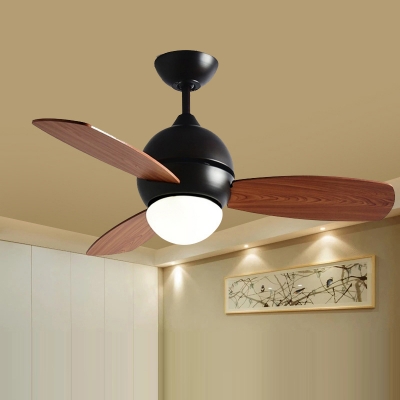 Minimalistic Bowl Ceiling Fan Light LED Metal Semi Flush Mount Lighting in Black for Living Room