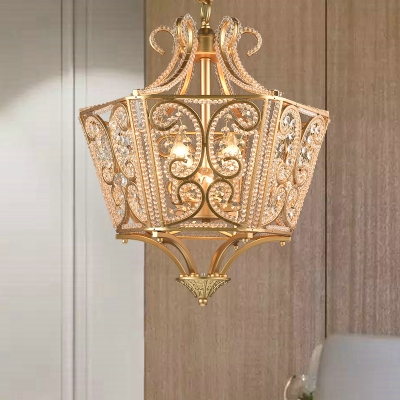 Modern Beaded Hanging Chandelier Faceted Crystal 4 Bulbs Living Room Pendant Ceiling Light in Gold/Black