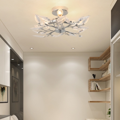 Modernism Branch Clear Crystal Ceiling Light 3 Heads Semi Flush Mount Lighting for Bedroom