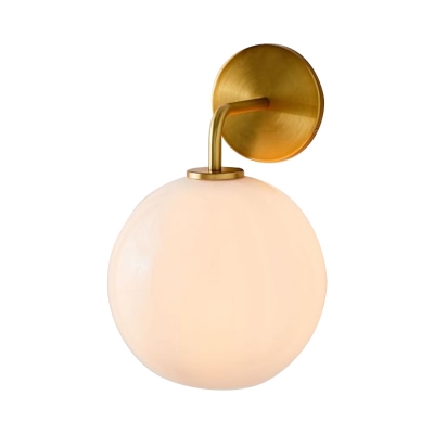 Post-Modern Single Sconce Light Metal Brass Finish Curvy Arm Wall Sconce with Clear/White Glass Orb Shade