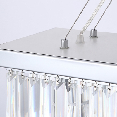 Rectangle Crystal Island Pendant Light Modern Style 6 Lights Silver Hanging Lamp for Dining Room