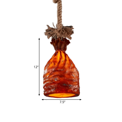 Resin Money Sack Pendant Light Traditional 1 Bulb Dark Brown/Beige Ceiling Suspension Lamp