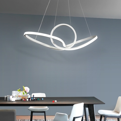 Seamless Curve Hanging Light Fixture Minimalist Acrylic White LED Chandelier Light in White/Warm Light
