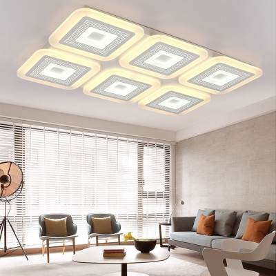 Simple Square Ceiling Light Acrylic Living Room LED Flush Mount Lighting in White