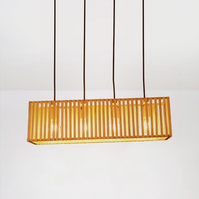 Simple Style Rectangle Hanging Ceiling Light Wood 4 Heads Dining Room Island Pendant