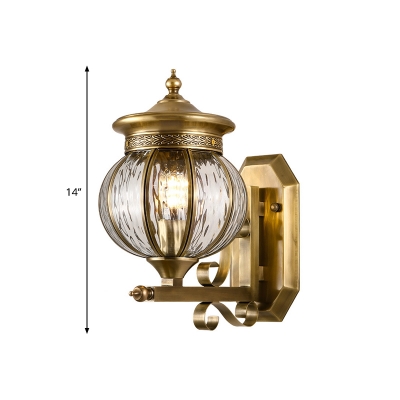 Spherical Metal Wall Sconce Traditional Gold 1 Bulb Foyer Wall Mounted Light Fixture