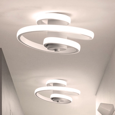 Spiral Ceiling Mounted Light Contemporary Acrylic White/Black-White LED Flush Mount Lighting in Warm/White/3 Color Light