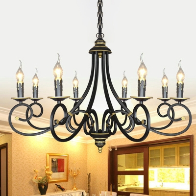 Sputnik Chandelier Lighting Vintage Metal 3/5/6 Bulbs Ceiling Suspension Lamp in Black