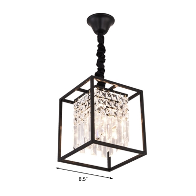 Square Bathroom Hanging Ceiling Light Simple Style Tri-Sided Crystal Rod 2 Heads Black Chandelier Light
