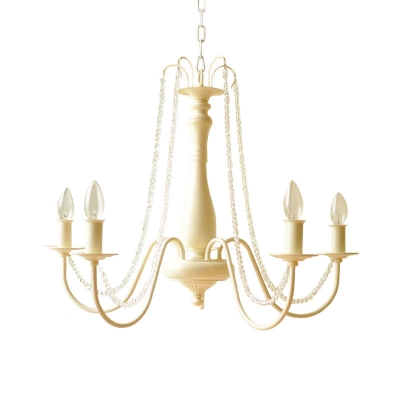 Traditional Candelabra Chandelier Lighting Fixture 5 Heads Crystal Pendant Ceiling Light in Ivory