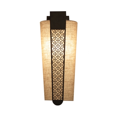 Traditionalism Trellis/Cloud/Linear Wall Mount Lamp 1 Head Metal Surface Wall Sconce with Fabric Shade in Black