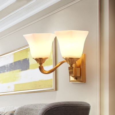 Vintage Bell Shade Wall Sconce Fixture 1/2-Light Frosted Glass and Metal Wall Light in Brass for Bedroom
