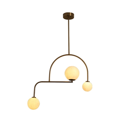 White/Yellow Glass Sphere Chandelier Lighting Modernist 3 Bulbs Hanging Ceiling Light in Brass