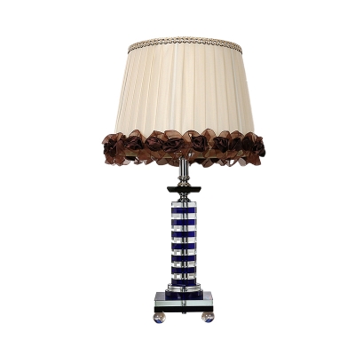 1 Head Table Lamp Antiqued Living Room Night Light with Column K9 Crystal in Beige