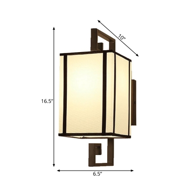 1 Head Wall Light Sconce Traditional Living Room Wall Lighting Fixture with Rectangle White Fabric Shade
