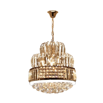 11 Bulbs Dining Room Chandelier Light Gold Pendant Lighting Fixture with Round Multifaceted Crystal Sphere