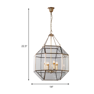 3 Bulbs Chandelier Light Fixture Colonialist Kitchen Hanging Lamp with Geometric Clear Glass