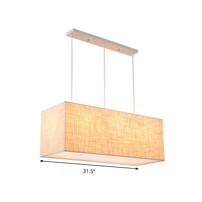 3 Lights Dining Room Island Lamp Contemporary Flaxen Pendant Chandelier with Rectangle Fabric Shade