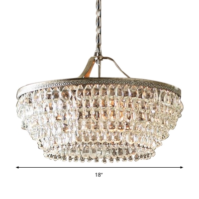 4 Heads Chandelier Traditional Urn Clear Teardrop Crystal Hanging Light Fixture for Living Room