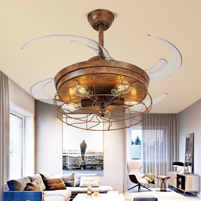 5 Bulbs Bare Bulb Ceiling Fan Traditional Rust Metal Semi Flush Light for Living Room