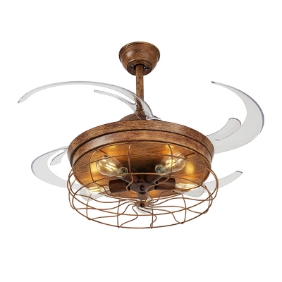 5 Bulbs Bare Bulb Ceiling Fan Traditional Rust Metal Semi Flush Light for Living Room