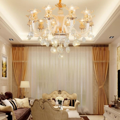 6/10-Bulb Dining Room Chandelier Lighting Gold Pendant Light Fixture with Floral Bevel Glass Shade, 29.5