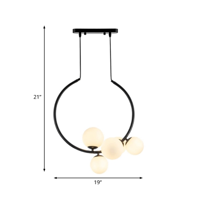 Ball Hanging Chandelier Minimalism Opal Glass 5 Heads Black/White Ceiling Pendant Light for Bedroom