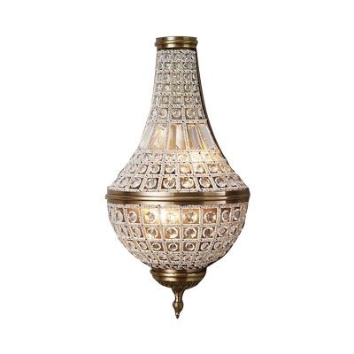 Beaded Crystal Wall Lighting Fixture Traditional 2 Lights Bedroom Sconce Light in Brass