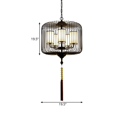 Black 5 Heads Chandelier Pendant Light Traditional Metal Lantern Pendant Ceiling Lamp for Teahouse, 19.5