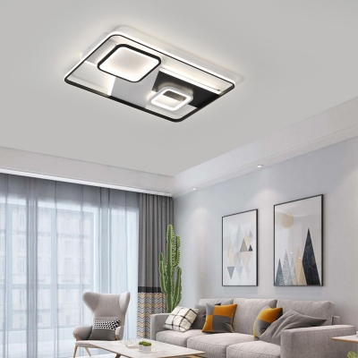 Black Rectangular Ceiling Fixture Modernism Acrylic LED Flush Mount Light in Warm/White Light